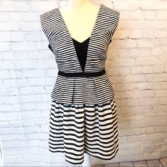 BCBG black & white Piper striped peplum dress - Picture 2 of 8